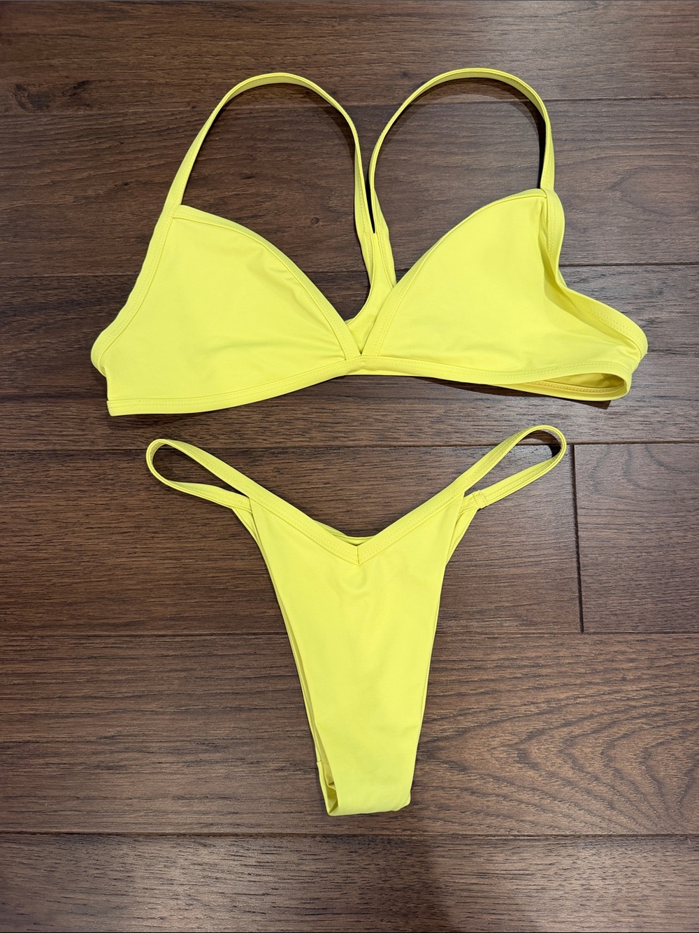 Frankie's Bikinis Neon Yellow Triangle Thong Bikini Set Medium - C27-097